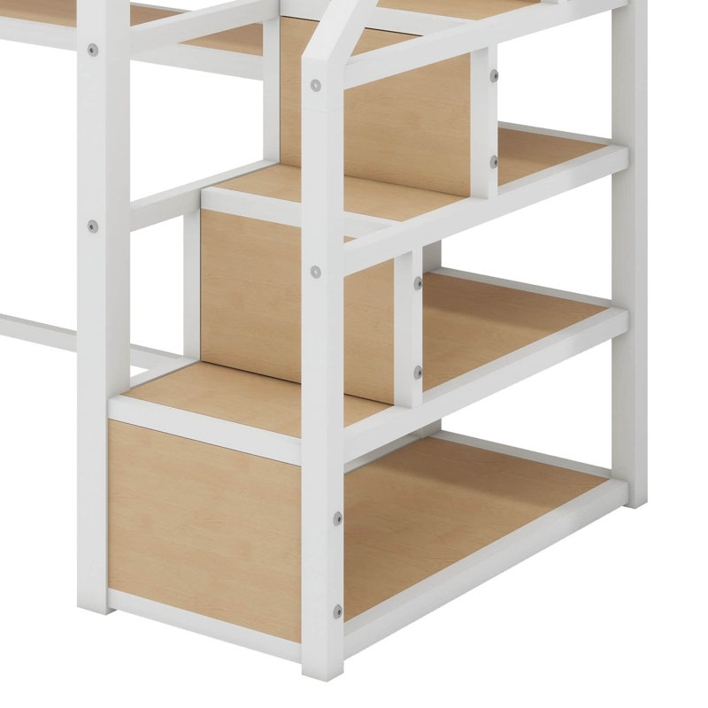 Lit mezzanine simple en métal avec bureau et tablettes de rangement