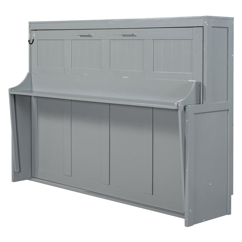 Full Size Bed, Gray Color, Desk Folds Via Hydraulic Means, Suitable For Small Spaces In Homes, 600 - Lb Capacity, Full