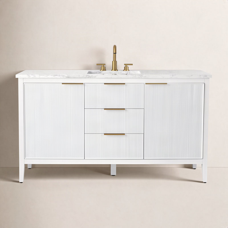Emma 60" W Single Vanity, White/Brushed Bronze