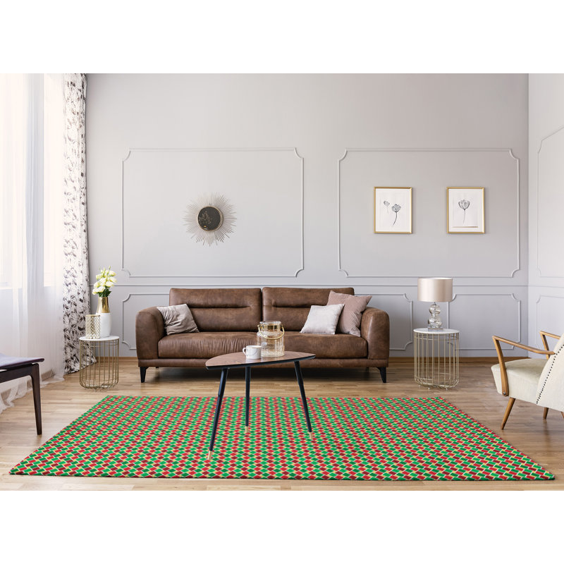 Tapis gris/jaune/rouge fait main geometry, Rectangle 4 pi x 6 pi