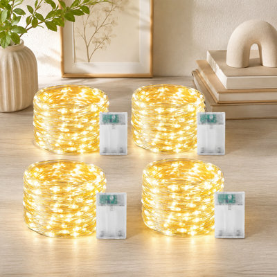 Paquet de 4 guirlandes lumineuses à piles de 20 pi avec minuterie, 60 DEL chacune, étanches et coupables, idéales pour les centres de bricolage, les chambres à coucher ou les présentoirs de mariage