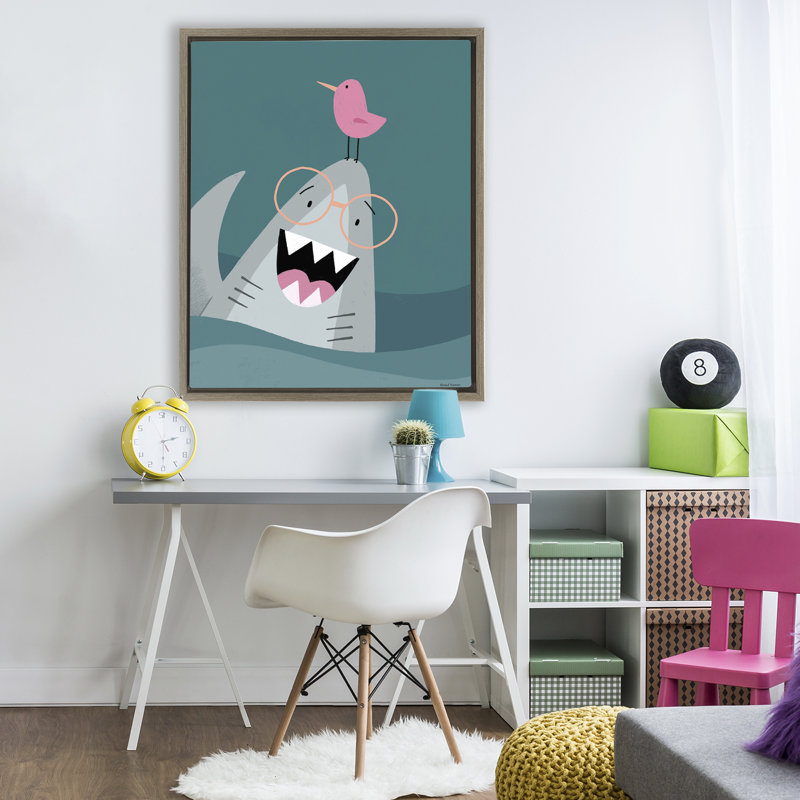 The Friendliest Shark Floating Frame, design by Rachel Nieman, 31" H x 25" W, Montalcino Elm Floater Frame