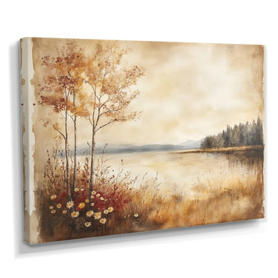 Fleurs sauvages d'été rouges et brunes, lac Horizon II - Tableau encadré