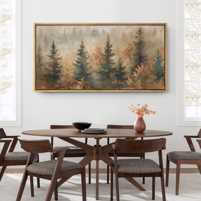 Illustration de pin, forêt, photos de bois d'automne brun, impression numérique sur toile giclée sur toile, H 30 po x l 60 po