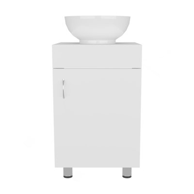 Tacna 18" Wide Free Standing One Door Vanity, With Vessel Porcelain Sink, Bathroom Storage, White