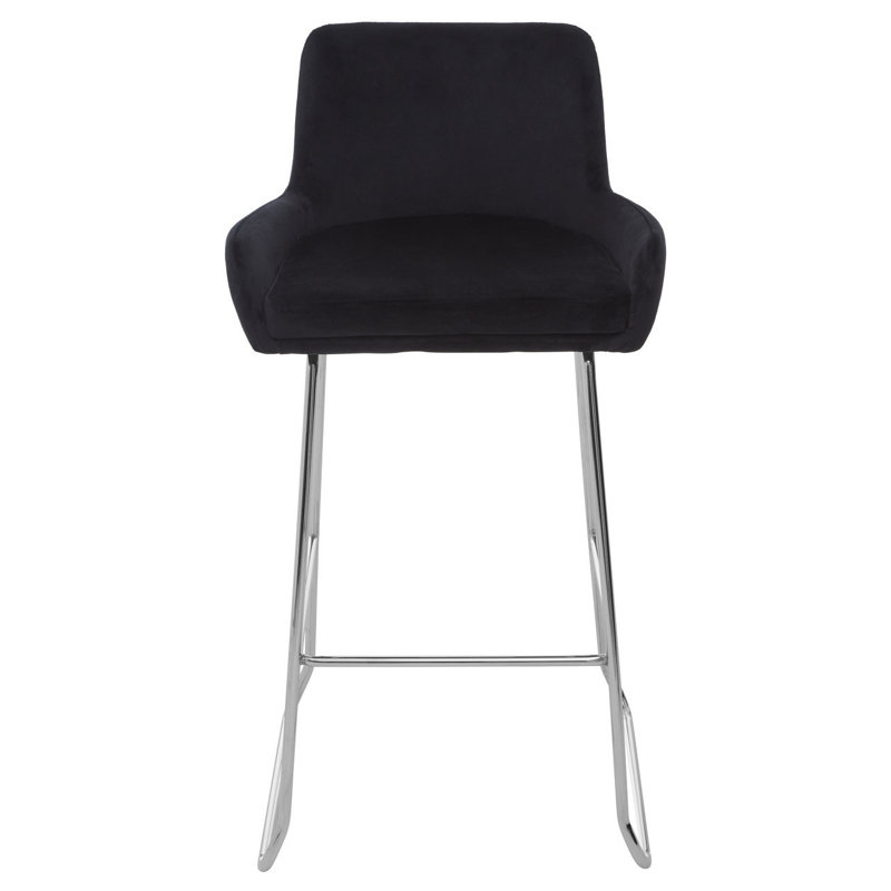 Elsberry Upholstered Counter Stool with Metal Frame, Silver, Black