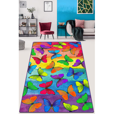 Antibacterial Washable Area Rug, 4 x 7.9 Feet, 100% Polyester with Non-Slip Felt Dot Underside | Pile Height: 0.16 in, Total Thickness: 0.39 in | Perfect for Living Room, Bedroom, & Home Decor, Machine Washable