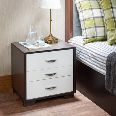 Table de chevet bicolore avec 3 tiroirs, blanc et noir