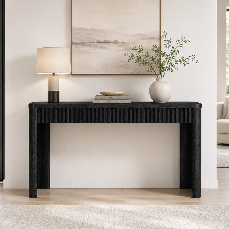 Console cannelée de 59 po de style moderne Mid-Century Abdel, Noyer, H 29,5 po x l 59,1 po x P 15,4 po