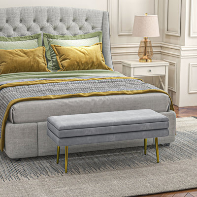 Banc de lit Premont, banc de chambre rembourré avec rangement, gris foncé