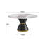 Table de salle à manger moderne 59,05 "en pierre artificielle ronde en acier au carbone noir pouvant accueillir 6 à 8 personnes