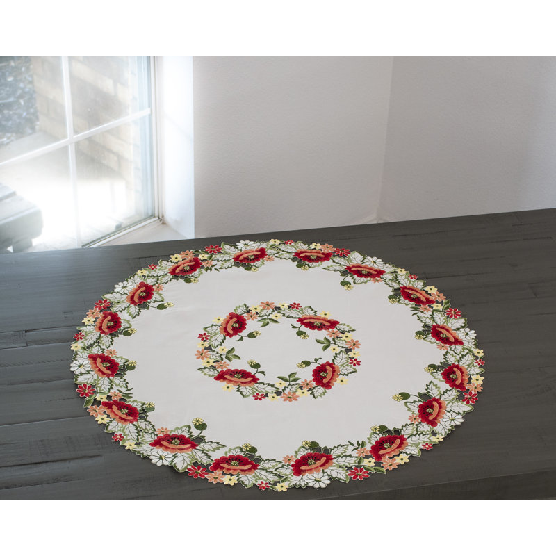 Naber Red Poppy on Ivory Table Topper (33" Round)