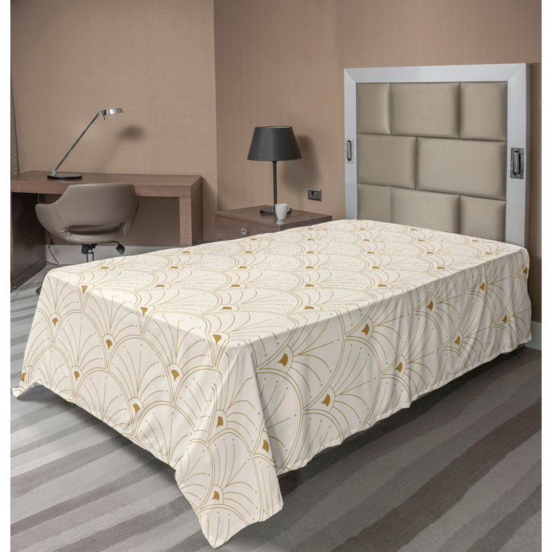 Polyester Floral Flat Sheet, Twin Flat Sheet, Eggshell/Sand Brown