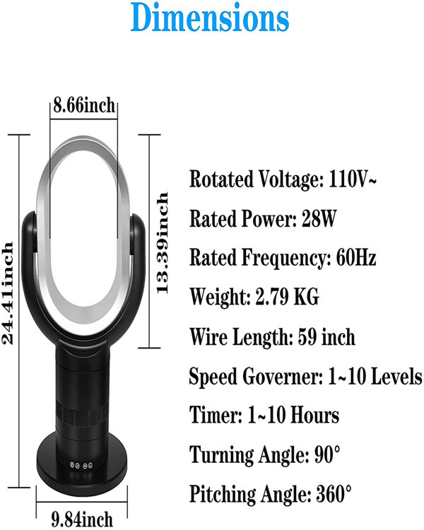 HealSmart Sufficient Size Bladeless Fan, Standing Fan, Tower Fan, 10 Speeds  Settings, 10-Hour Timing Closure Bladeless Fan, Stylish And Modern Fan