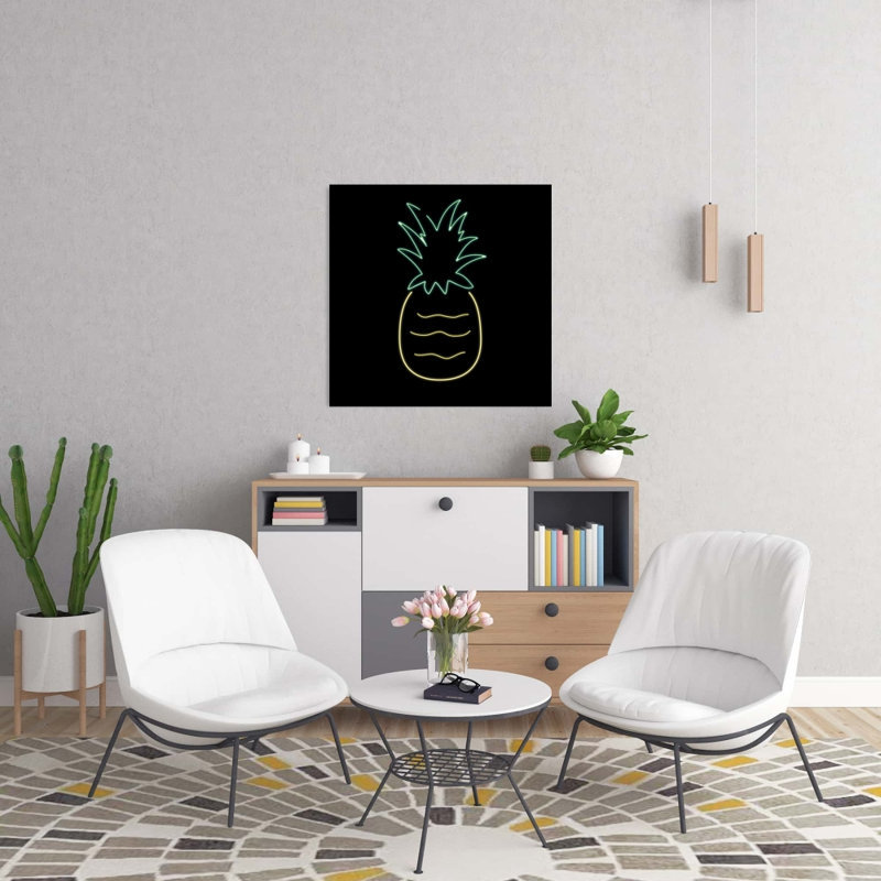 Toile jaune néon ananas | Décoration de chambre à coucher exotique, H 24 po x l 24 po