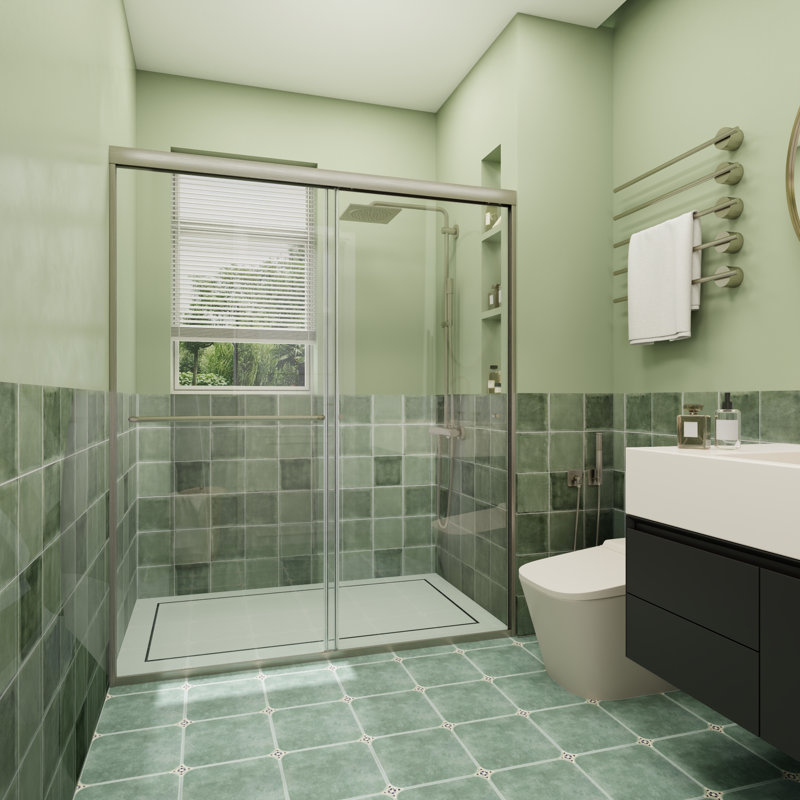 Porte de douche coulissante double semi-sans cadre H 56 po x l 72 po x H 72 po avec verre trempé transparent de 1/4 po (6 mm)