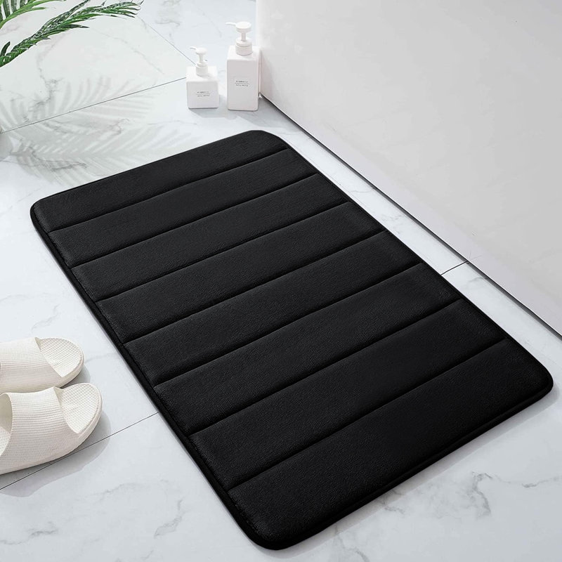ULTRA SOFT MEMORY FOAM BATH MAT (WATER ABSORBENT, NON-SLIP), Single - 60cm L x 40cm W, Black