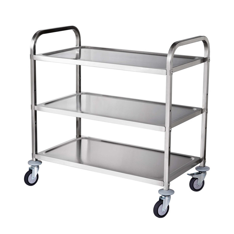 Chariot de cuisine robuste à 3 niveaux avec capacité de 450 lb, tablettes réglables et roulettes silencieuses pour une utilisation intérieure et extérieure