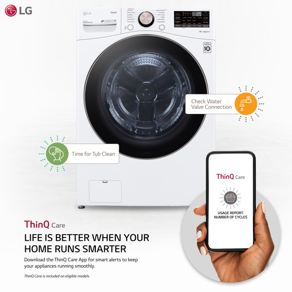 LG 27 in. 4.5 cu. ft. Smart Stackable Front Load Washer with TurboWash 360,  Sanitize & Steam Wash Cycle - White