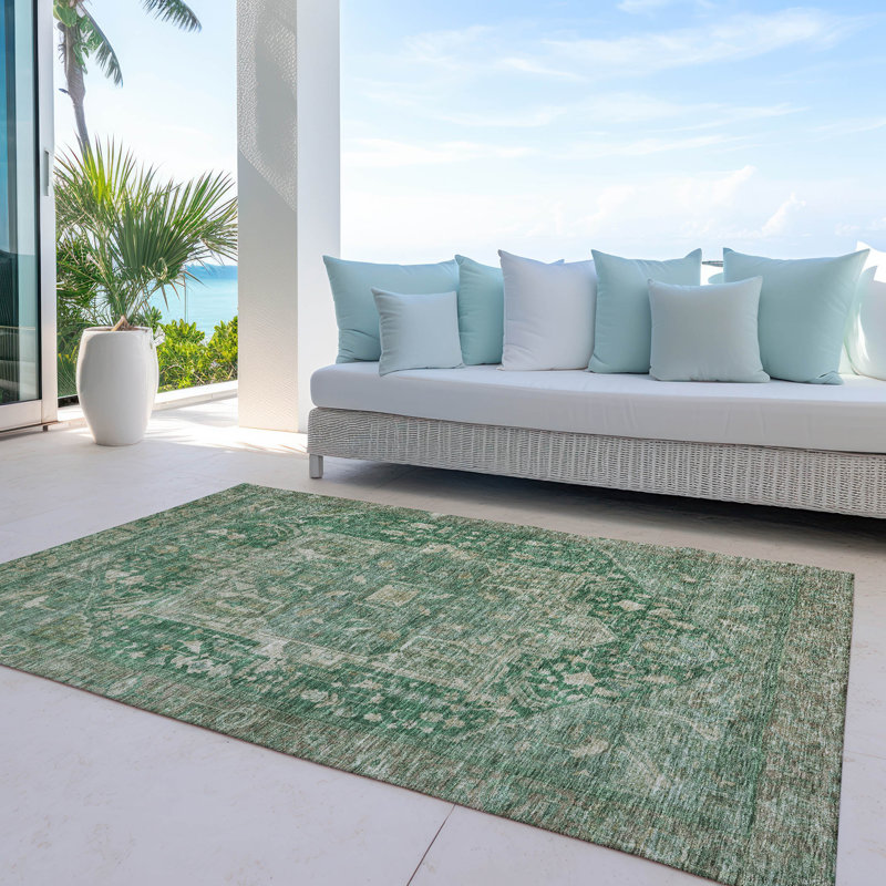 Emerald Synthetic Medallion Washable Rectangular Rug 3' x 5'