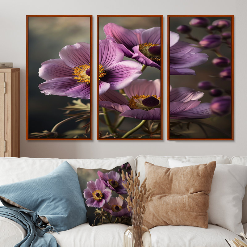 Jarne - ensemble d'art mural floral, H 40 po x l 60 po x P 1 po, Cadre flottant brun