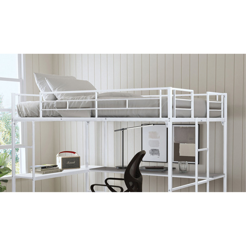 Lit mezzanine de style contemporain avec deux échelles et structure en métal
