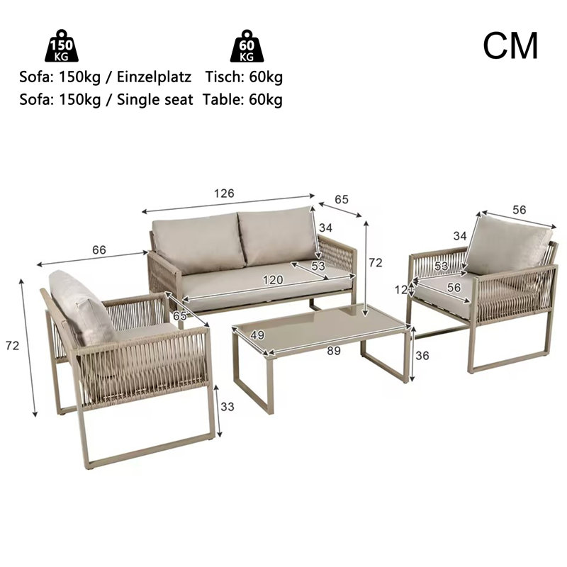 Outdoor Patio Furniture Set - Galvanized Iron Frame, Thick Plush Cushions, Weather Resistant