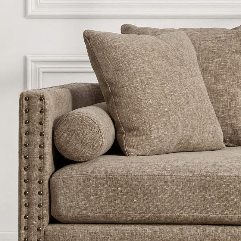 Méridienne 75,5 po, banc de jour rembourré avec traversins et coussins, Taupe