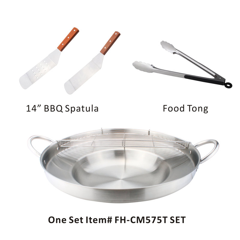 Large Stainless Steel Wok Set with Wooden Handles