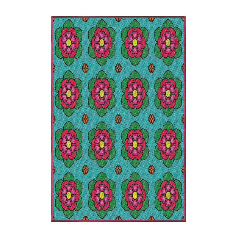 Tapis vert/rouge à motifs, Rectangle 2 pi x 3 pi