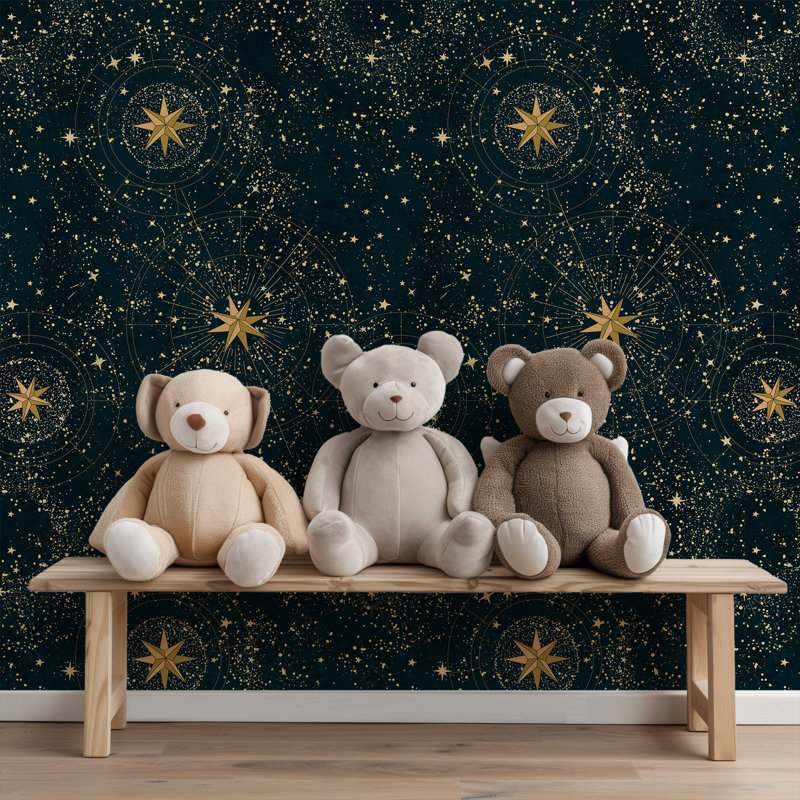 Papier peint étoiles bleues et dorées