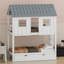 Structure de lit superposé House avec lit gigogne escamotable, toit et fenêtre