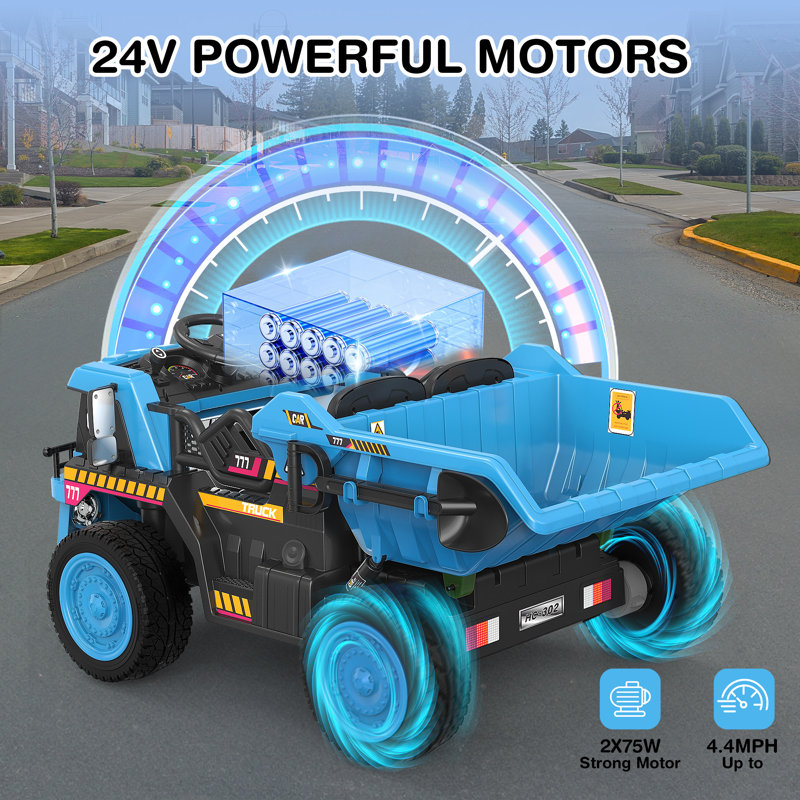 Camion à benne basculante ANPABO 24V avec pneus EVA, télécommande, Bleu