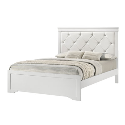 King Size Panel Bed With Upholstered Headboard And Button Tufting In White For A Relaxing Bedroom Charming Appeal