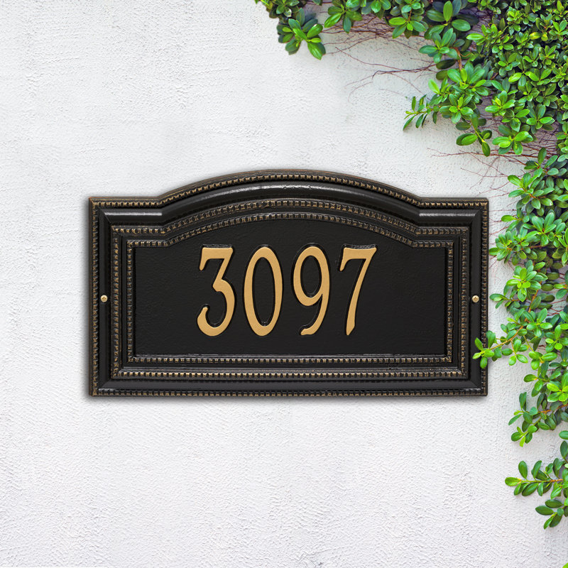 Signature Series 1-Line Wall Address Plaque, Black, Gold, Yes