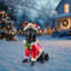 Statue de Noël de chien, figurine de chien de Noël en tenue de père Noël rouge