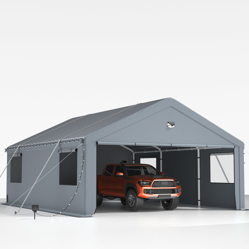 20 ft. W x 20 ft. D Heavy Duty Carport Canopy, Extra Large Portable Car Tent Garage with Roll-up Windows and All-Season Tarp Cover