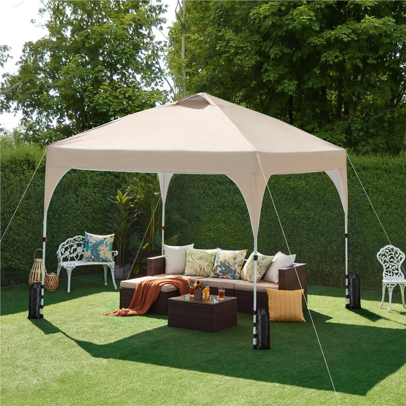 10 Ft. W X 10 Ft. D Iron Pop-Up Canopy with Wind Vent, Beige