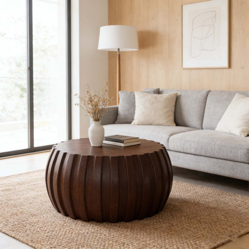 Table basse moderne imperméable 35,43 po, conception en ciment durable MgO, Brun