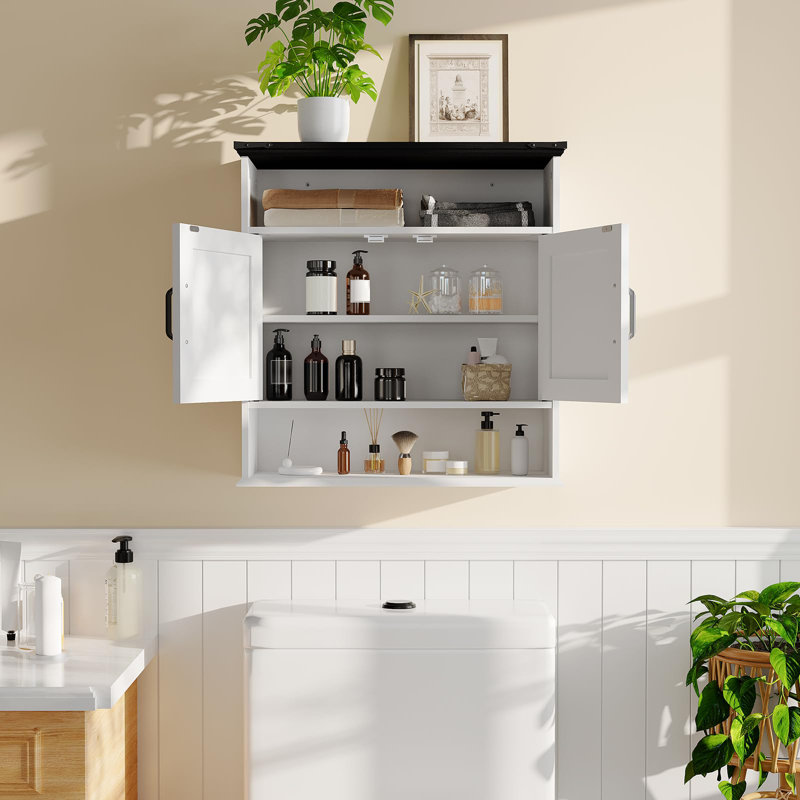 Farmhouse Wall-Mounted Bathroom Storage Cabinet with Barn Doors & Drawer, 23.6" Wide Adjustable Shelving