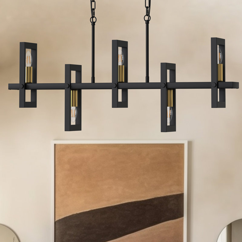 Paier 5-Light Black Linear Pendant for Kitchen Island Dining Table