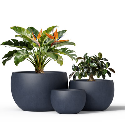 Gibson Handmade 3 - Piece Pot Planter Concrete Composite Plant Pot