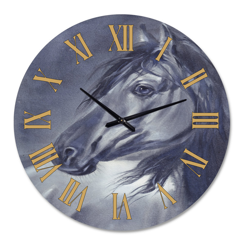 Cheval noir pendant la nuit - Horloge murale traditionnelle, Grand