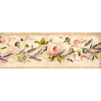 Bordure de papier peint lavande et roses roses - L 15 pi x l 6,87 po