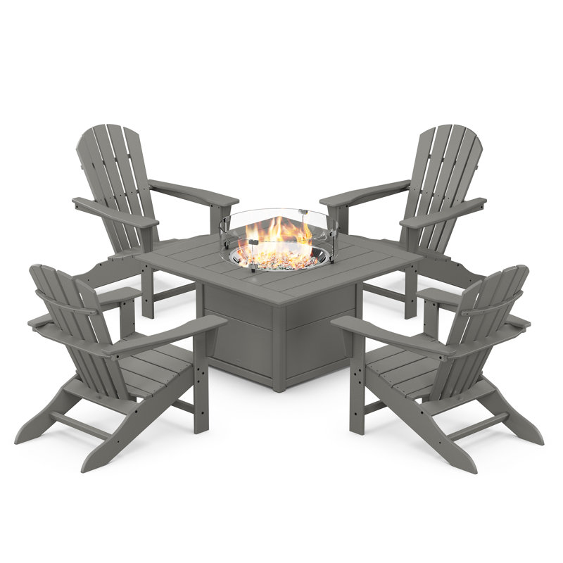 Ensemble de conversation de chaise Adirondack 5 pièces avec foyer d'extérieur Palm Coast, Gris ardoise