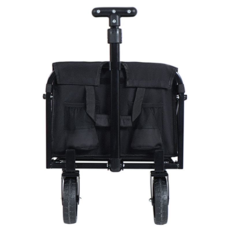 Chariot utilitaire extensible à deux couches en acier avec poche de rangement supplémentaire, noir
