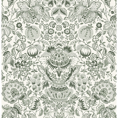 Blanche Dark Green Floral Damask Wallpaper