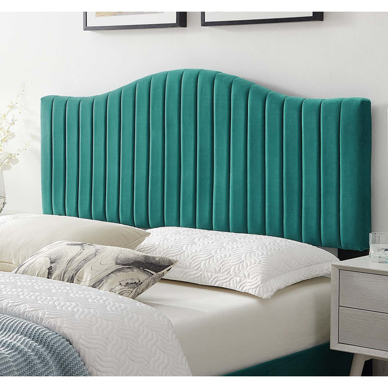 Brielle Channel Tufted Performance Velvet Headboard, King, Green