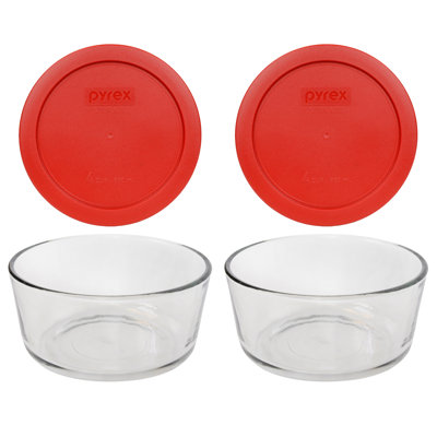 Pyrex (2) bols en verre 4 tasses et (2) couvercles en PC
