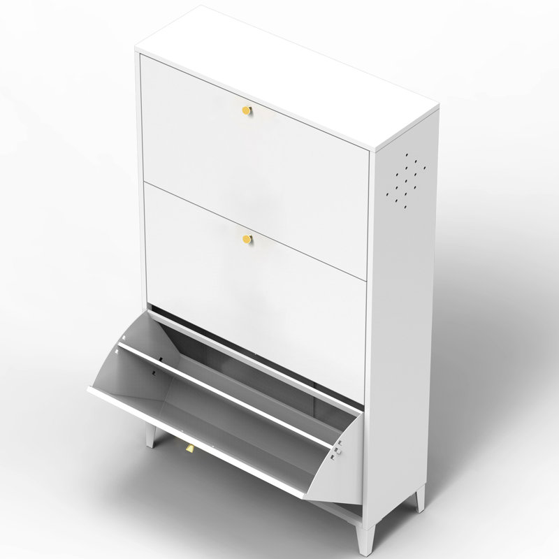 Armoire à chaussures autoportante entièrement en acier, 3 tiroirs, - Armoire de rangement blanche au design économe en espace